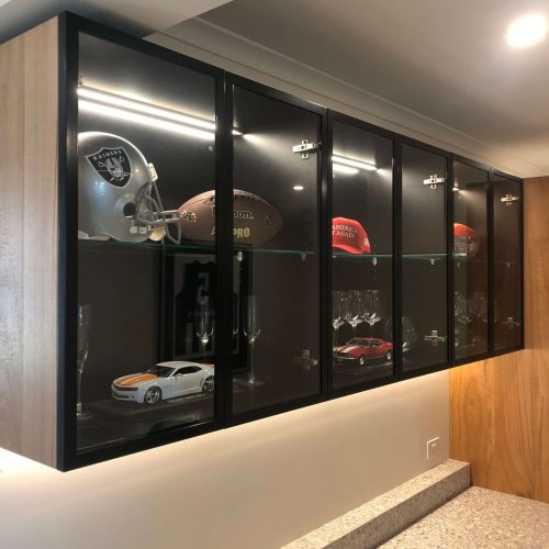 custom cabinet with collectibles